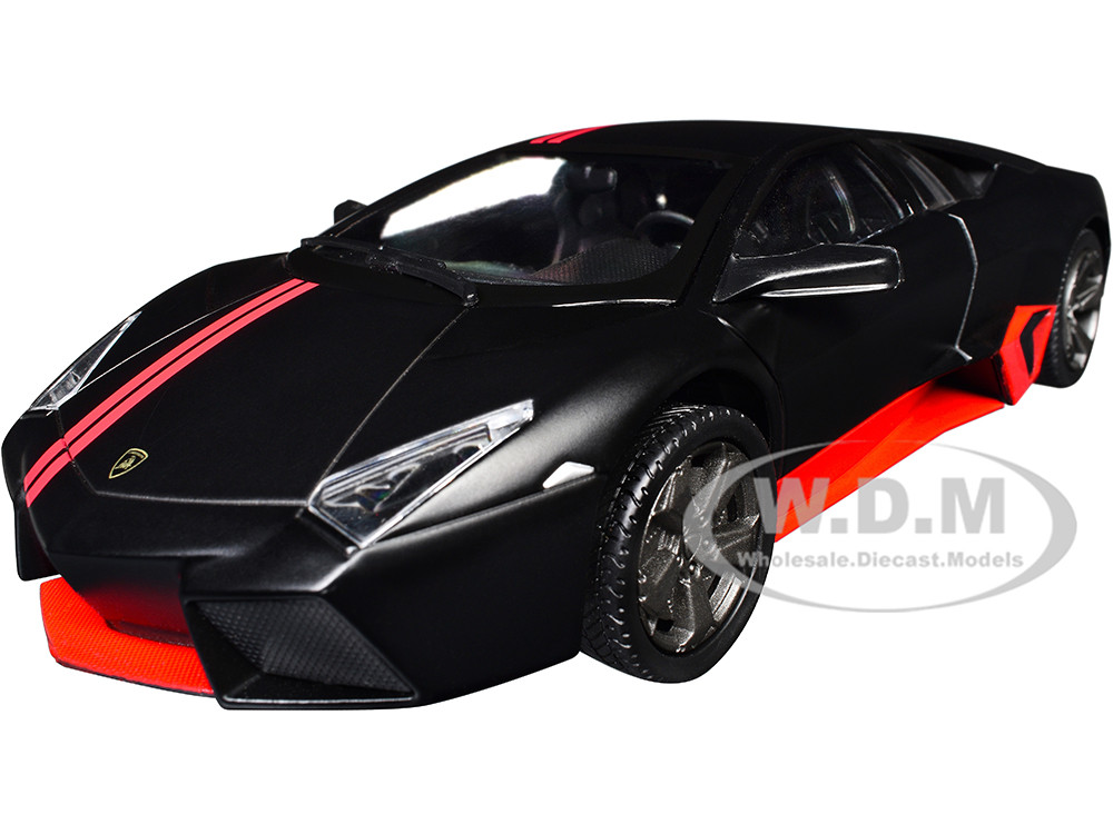 Lamborghini Reventon Matt Black with Red Stripes "Satin Paint" Series 1/24 Diecast Model Car by Motormax diecast model