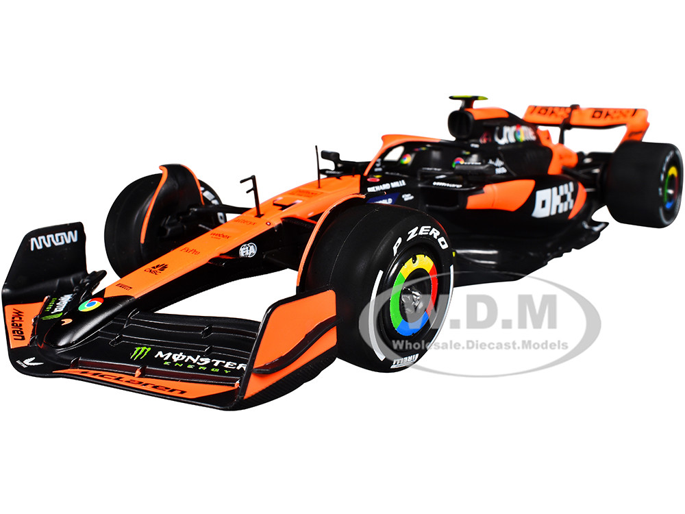 McLaren MCL38 #4 Lando Norris "OKX" Winner Formula One F1 "Miami GP" (2024) with Driver Figure "Race" Series 1/24 Diecast Model Car by Bburago diecast model