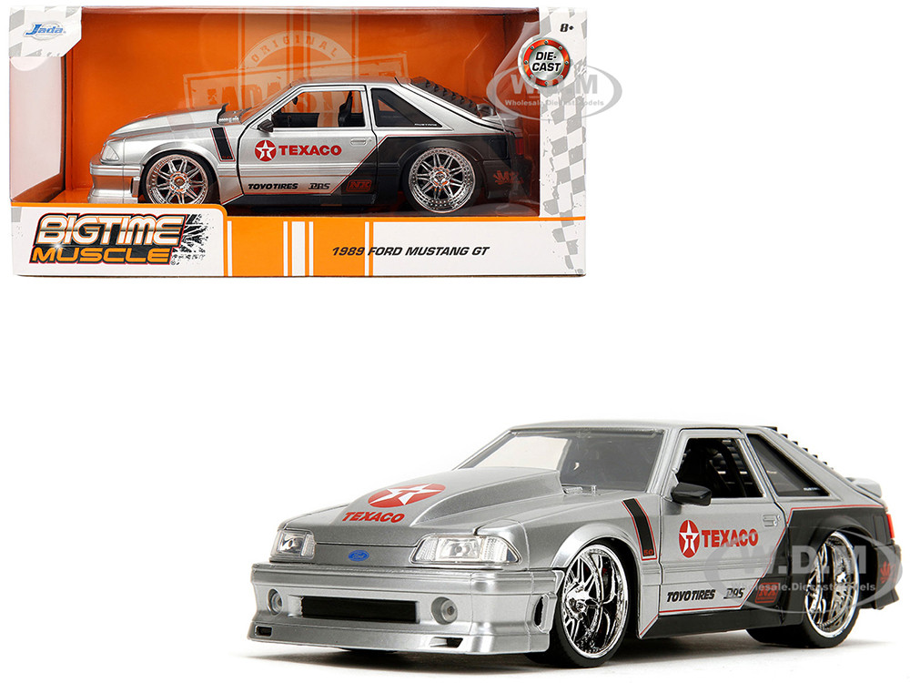 1989 Ford Mustang GT "Texaco" Silver Metallic and Matt Black "Bigtime Muscle" Series 1/24 Diecast Model Car by Jada diecast model