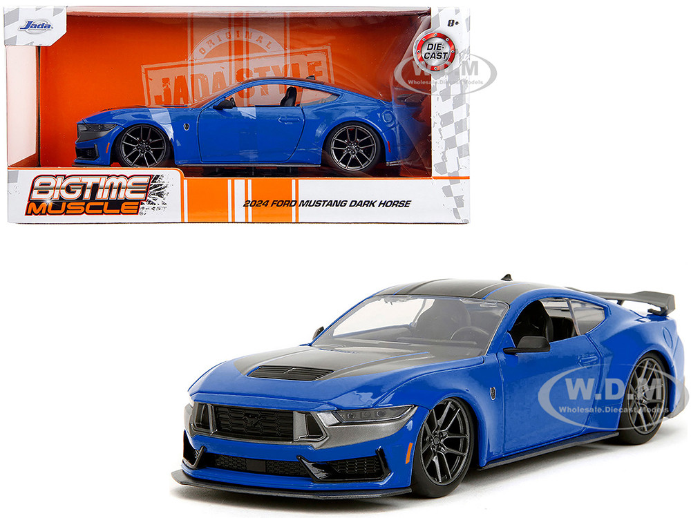 2024 Ford Mustang Dark Horse Blue Metallic with Black and Gray Stripes "Bigtime Muscle" Series 1/24 Diecast Model Car by Jada diecast model
