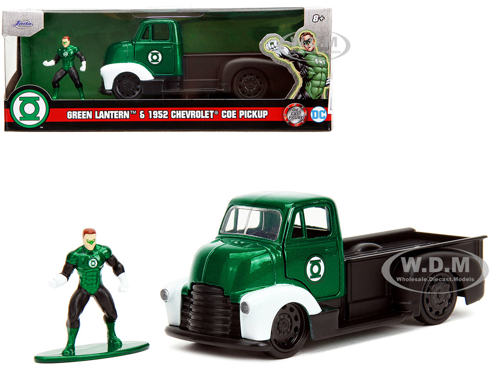 1952 Chevrolet COE Pickup Truck Green Metallic and Black and Green Lantern Diecast Figure "DC Comics" "Hollywood Rides" Series 1/32 Diecast Model Car by Jada diecast model