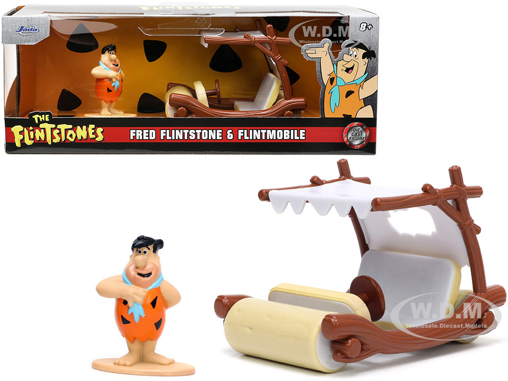 Flintmobile with Fred Flintstone Diecast Figurine "The Flintstones" "Hollywood Rides" Series 1/32 Diecast Model Car by Jada diecast model