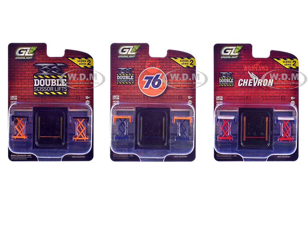 Automotive "Double Scissor Lifts" Series #2 Set of 3 pieces 1/64 Diecast Models by Greenlight diecast model