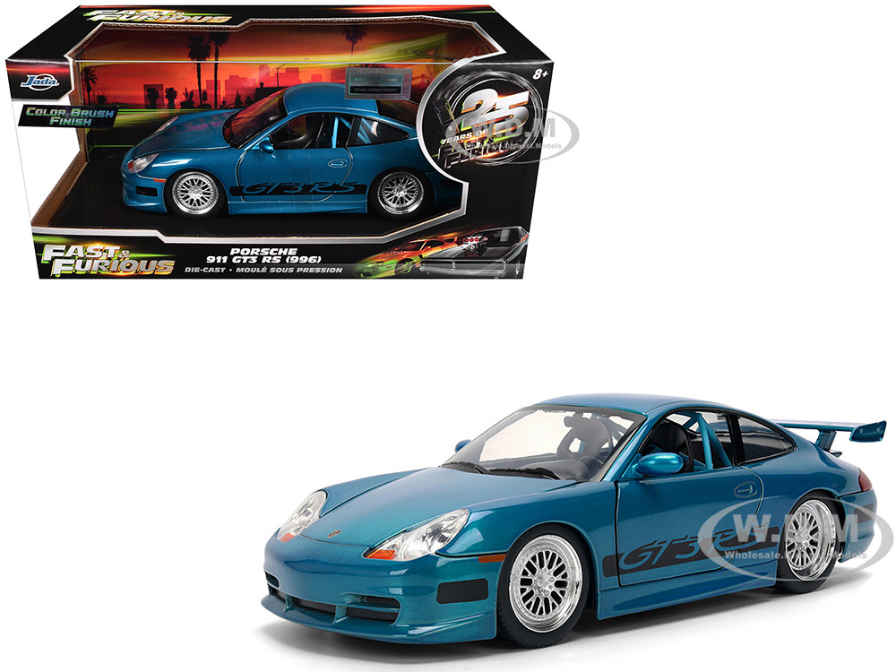 Porsche 911 GT3 RS (996) Blue Color Brush Finish "Fast Five" (2011) Movie "25 Years of Fast & Furious" Series 1/24 Diecast Model Car by Jada diecast model