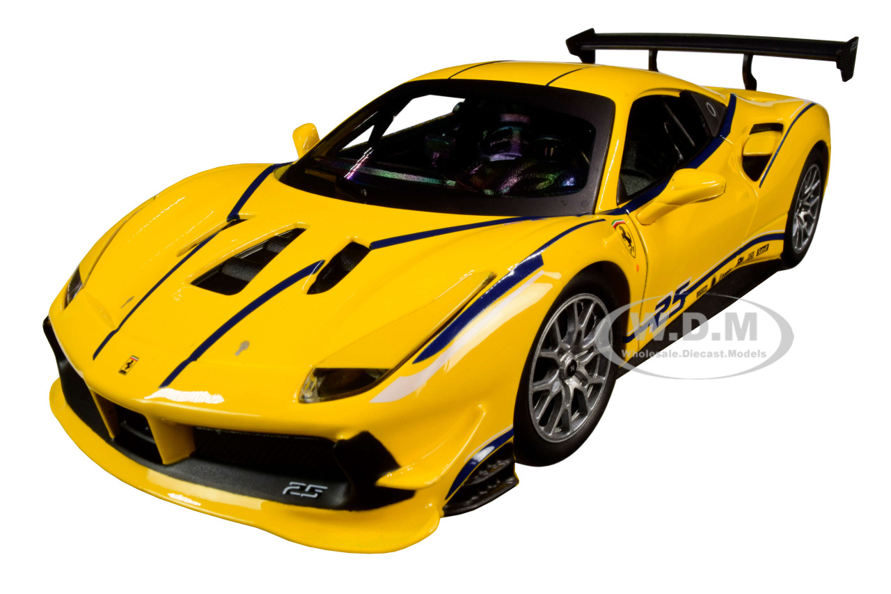 Ferrari 488 Challenge #25 Yellow with Blue Stripes "Ferrari Racing" 1/24 Diecast Model Car by Bburago diecast model