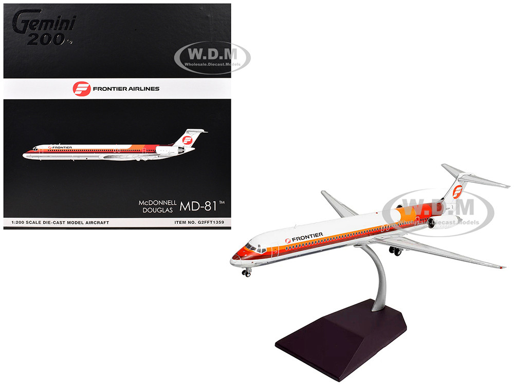 McDonnell Douglas MD-81 Commercial Aircraft "Frontier Airlines" (N859HA) White with Red and Orange Stripes "Gemini 200" Series 1/200 Diecast Model Airplane by GeminiJets diecast model