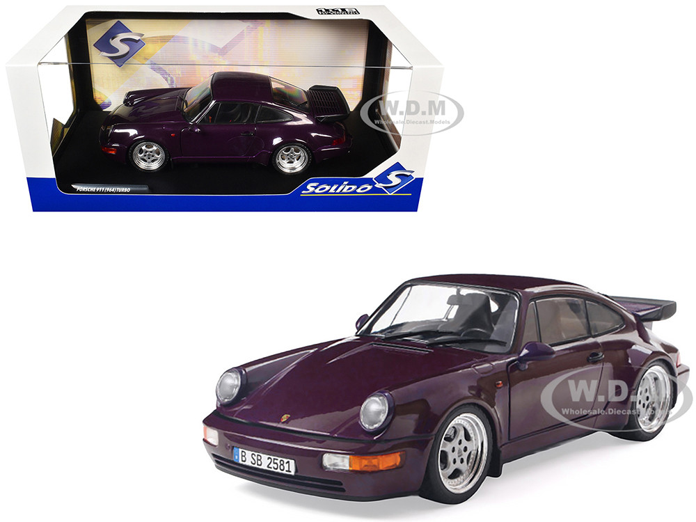 1990 Porsche 911 (964) Turbo Violet Blue Metallic 1/18 Diecast Model Car by Solido diecast model