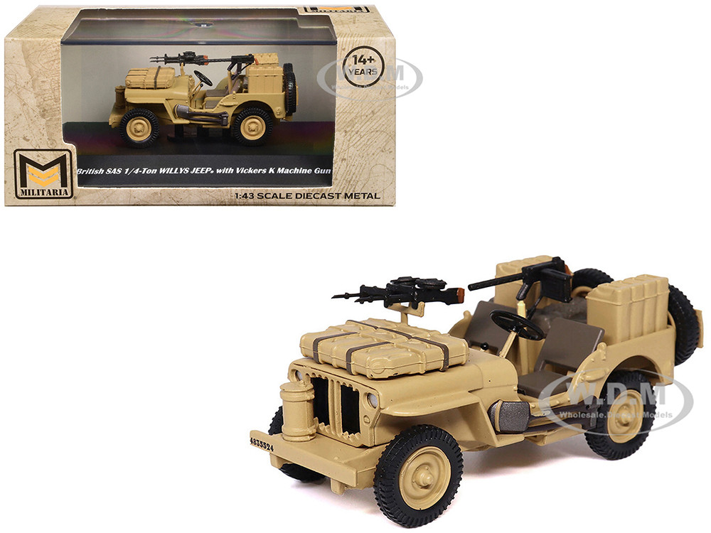 British SAS 1/4-Ton Willys Jeep with Vickers K Machine Gun Desert Sand "British Royal Army" 1/43 Diecast Model by Militaria Die Cast diecast model