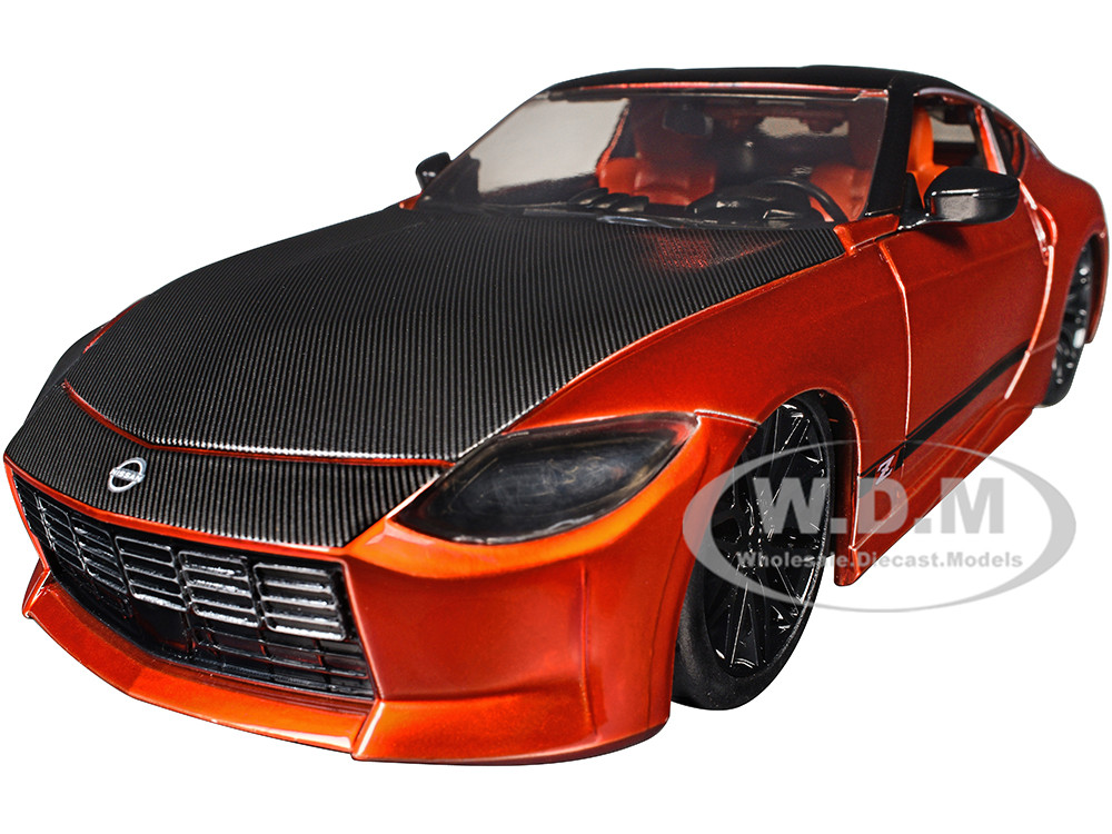 2023 Nissan Z Orange Metallic with Carbon Hood and Black Top "JDM Tuners" Series 1/24 Diecast Model Car by Jada diecast model