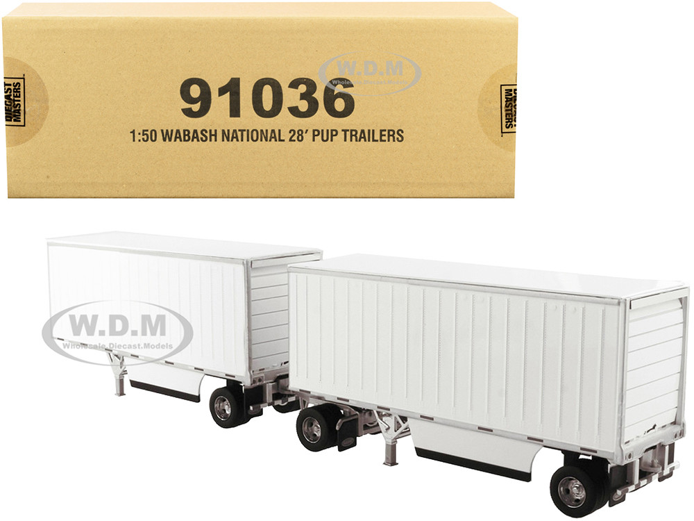 Wabash National 28' Double Pup Trailers White "Transport Series" 1/50 Diecast Model by Diecast Masters diecast model