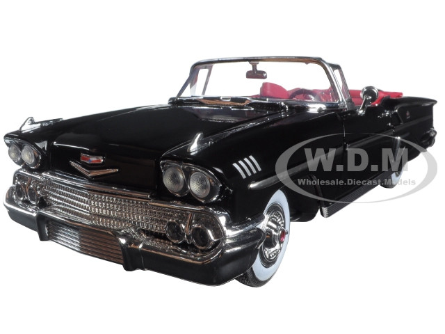 1958 Chevrolet Impala Convertible Black with Red Interior "Timeless Classics" 1/18  Diecast Model Car by Motormax diecast model