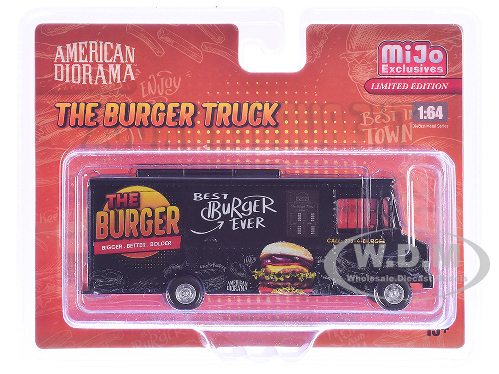 Food Truck "The Burger Truck" Black with Graphics 1/64 Diecast Model by American Diorama diecast model