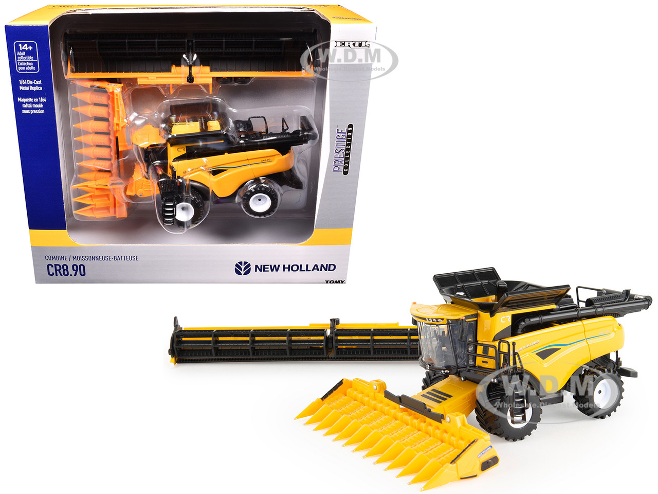 New Holland CR8.90 Combine Yellow with Corn Head and Draper Head "Prestige Collection" 1/64 Diecast Model by ERTL TOMY diecast model