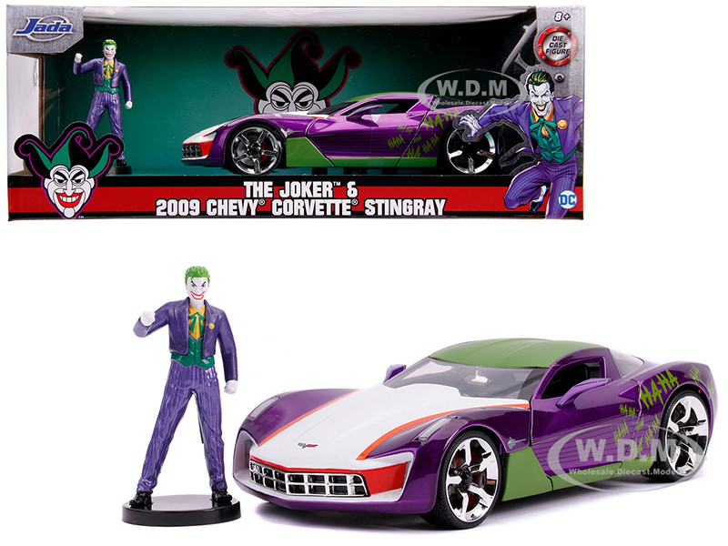2009 Chevrolet Corvette Stingray with Joker Diecast Figurine "DC Comics" Series 1/24 Diecast Model Car by Jada diecast model