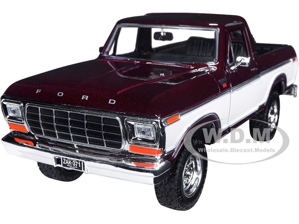 1978 Ford Bronco Ranger XLT (Open Top) with Spare Tire Burgundy Metallic and White "Timeless Legends" Series 1/24 Diecast Model Car by Motormax diecast model