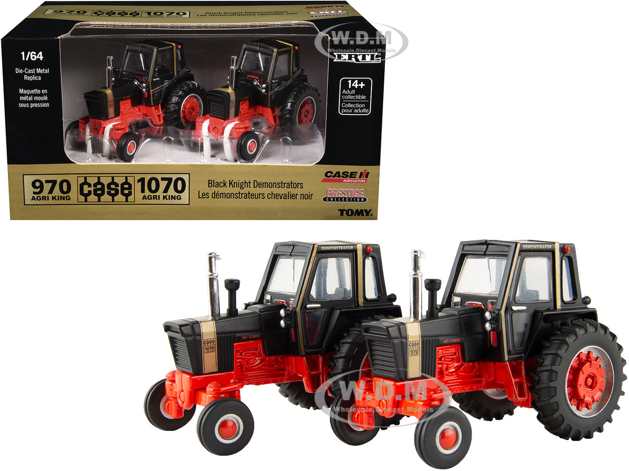Case 970 Agri King Tractor Black and Case 1070 Agri King Tractor Black Set of 2 pieces "Case Agriculture - Prestige Collection" 1/64 Diecast Model by ERTL TOMY diecast model
