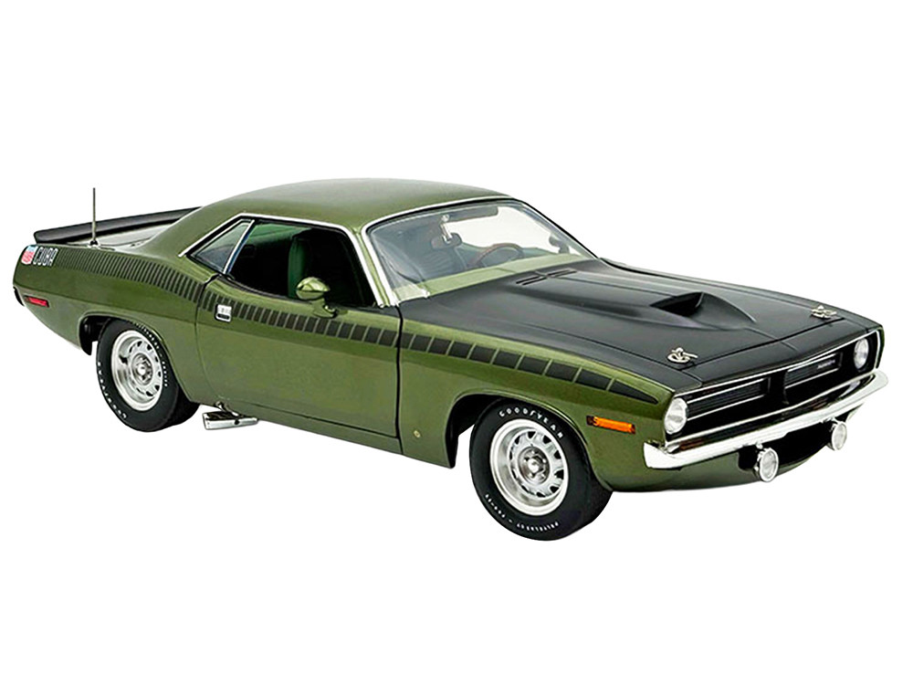 1970 Plymouth AAR Cuda Ivy Green Metallic with Black Stripes and Green Interior Limited Edition to 576 pieces Worldwide 1/18 Diecast Model Car by ACME diecast model