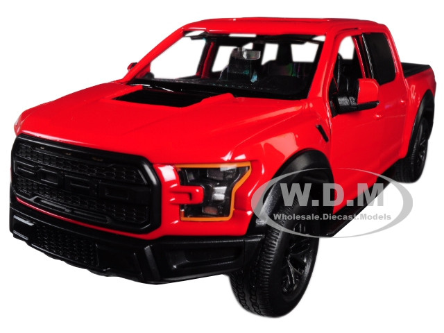 2017 Ford F-150 Raptor Pickup Truck Red with Black Wheels 1/27 Diecast Model Car by Motormax diecast model
