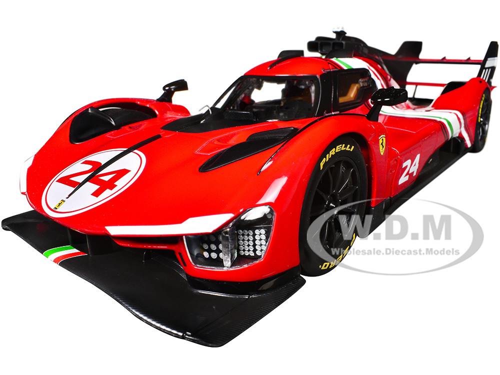 Ferrari 499P Modificata #24 Red with Italian Flag Stripes "Racing" Series 1/18 Diecast Model Car by Bburago diecast model