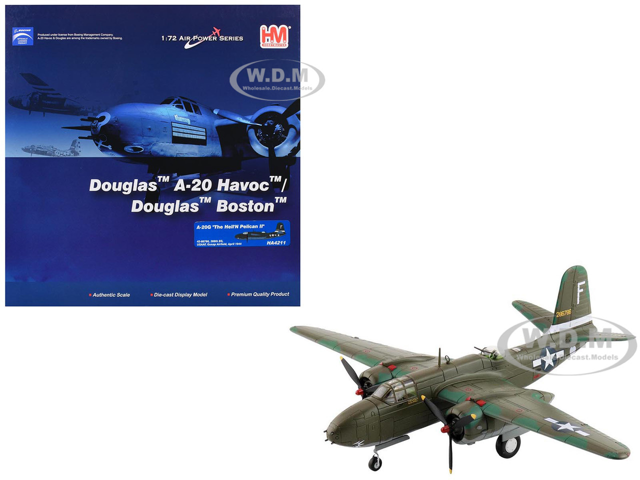Douglas A-20G Havoc Aircraft "42-86786, Hell'N Pelican II, 388th Bomb Squadron, Gusap Airfield" (1944) United States Army Air Forces "Air Power Series" 1/72 Diecast Model by Hobby Master diecast model