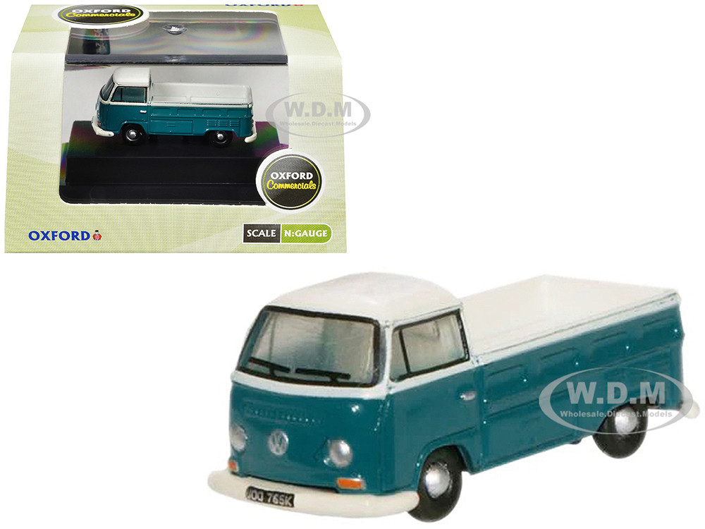 Volkswagen T2 Pickup Truck Emerald Green and Arkona White 1/148 (N) Scale Diecast Model Car by Oxford Diecast diecast model