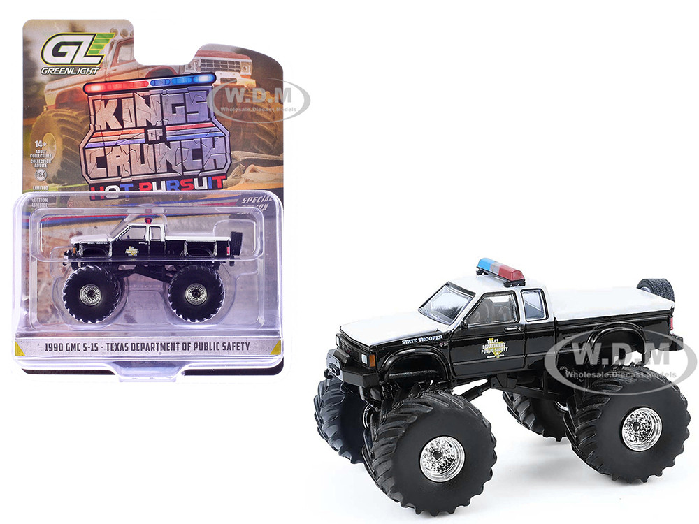 1990 GMC S-15 Monster Truck "Texas Department of Public Safety" Black and White "Kings of Crunch - Hot Pursuit" Special Edition 1/64 Diecast Model Car by Greenlight diecast model