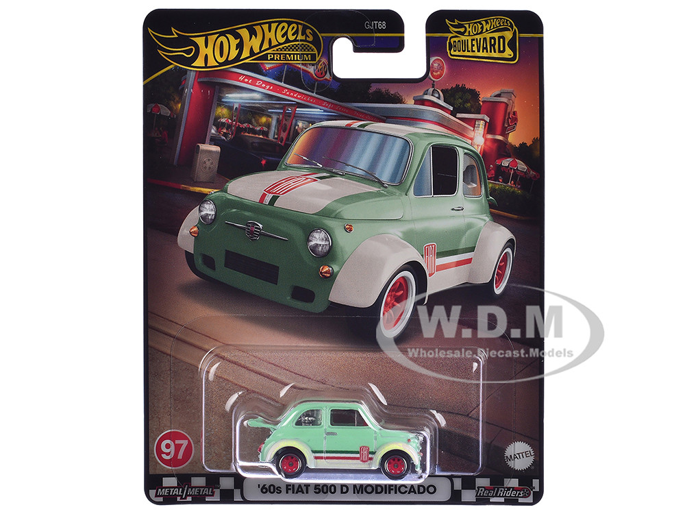 1960's Fiat 500 D Modificado Light Green with Stripes "Boulevard" Series Diecast Model Car by Hot Wheels diecast model