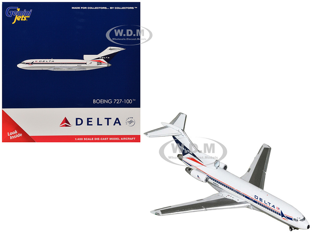 Boeing 727-100 Commercial Aircraft "Delta Air Lines" (N1633) White with Red and Blue Stripes 1/400 Diecast Model Airplane by GeminiJets diecast model