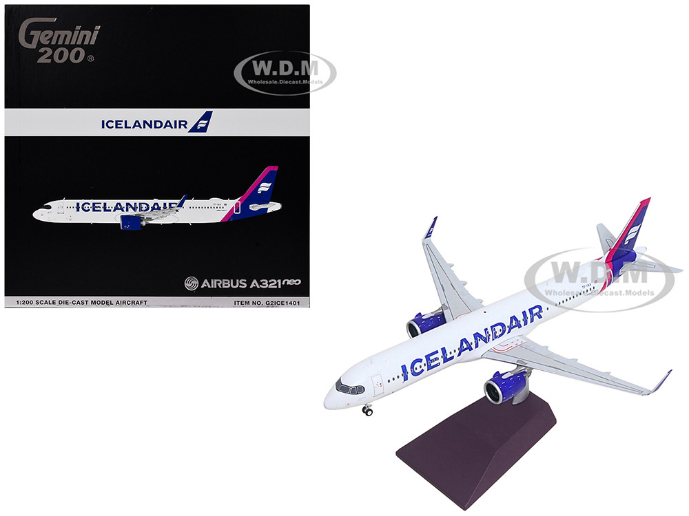 Airbus A321neo Commercial Aircraft "Icelandair" (TF-IAA) White with Blue and Pink Tail "Gemini 200" Series 1/200 Diecast Model Airplane by GeminiJets diecast model