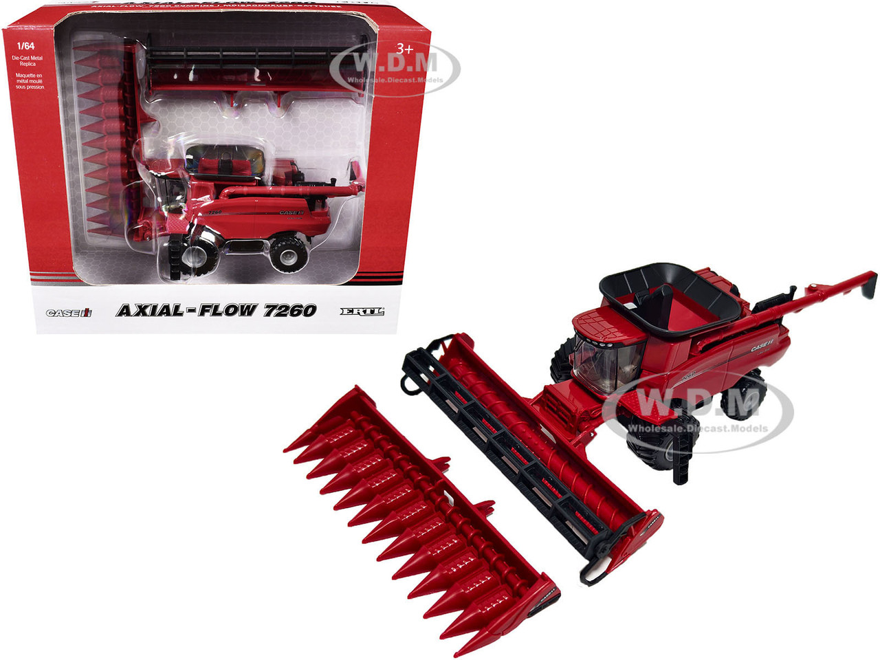 Case IH Axial-Flow 7260 Combine with 12-Row Corn Head and Draper Grain Head Red 1/64 Diecast Model by ERTL TOMY diecast model