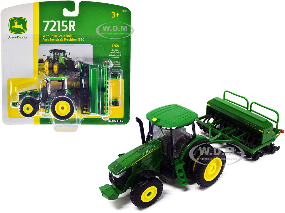 John Deere 7215R Tractor with John Deere 1590 Grain Drill 1/64 Diecast Models by ERTL TOMY diecast model