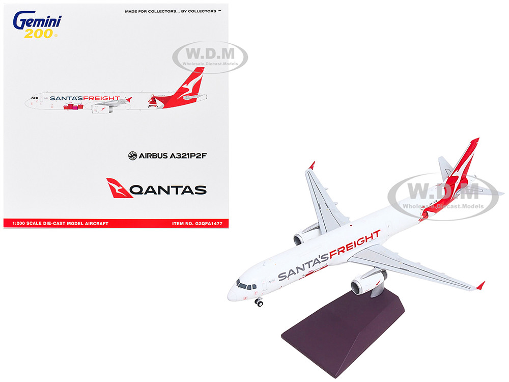 Airbus A321P2F Commercial Aircraft "Qantas Freight - Santas Freight" (VH-XF4) White with Graphics and Red Tail "Gemini 200" Series 1/200 Diecast Model Airplane by GeminiJets diecast model