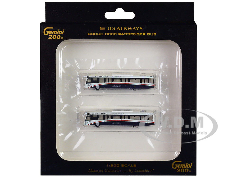 Cobus 3000 Passenger Bus White and Blue "US Airways Shuttle Bus" 2 Piece Set "Gemini 200" Series Diecast Models by GeminiJets diecast model