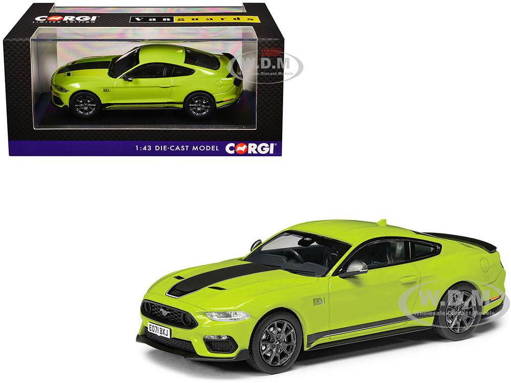 Ford Mustang Mk6 Mach 1 RHD (Right Hand Drive) Grabber Yellow with Black Stripes "Vanguards" Series 1/43 Diecast Model Car by Corgi diecast model