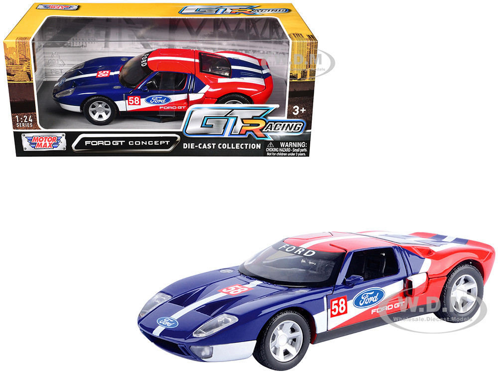 Ford GT Concept #58 Blue and Red with White Stripes "GT Racing" Series 1/24 Diecast Model Car by Motormax diecast model