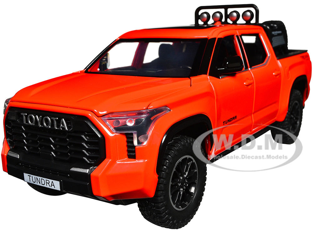 2023 Toyota Tundra TRD 4x4 Pickup Truck Solar Octane Orange with Sunroof and Wheel Rack 1/24 Diecast Model Car diecast model