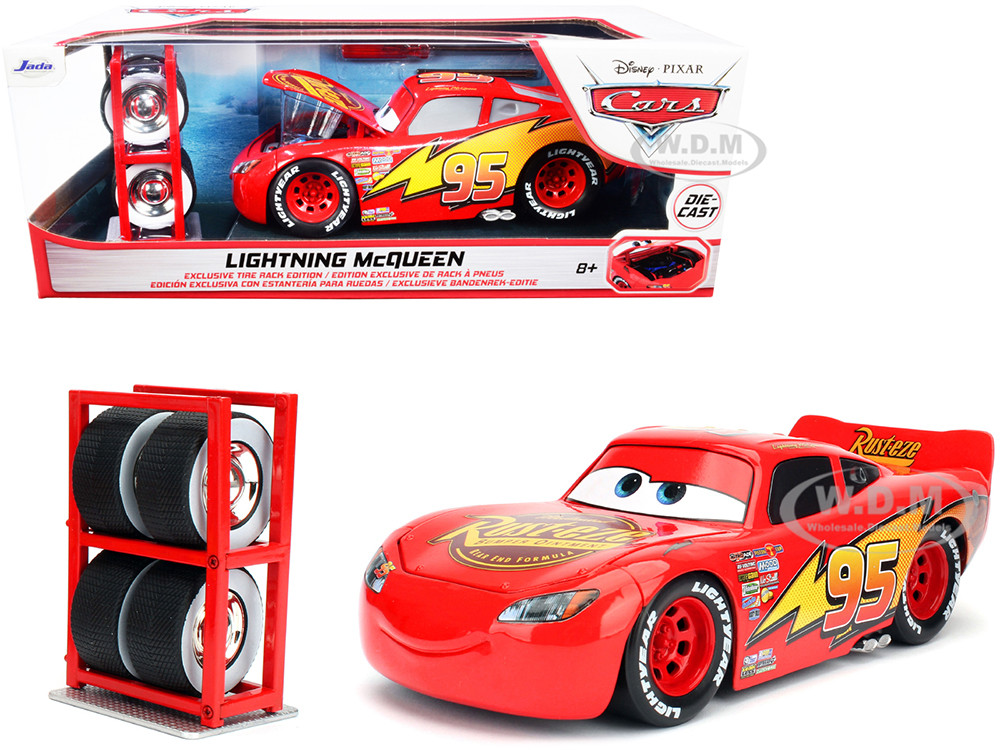 Lightning McQueen #95 Red with Extra Wheels Disney & Pixar "Cars" Movie "Hollywood Rides" Series Diecast Model Car by Jada diecast model