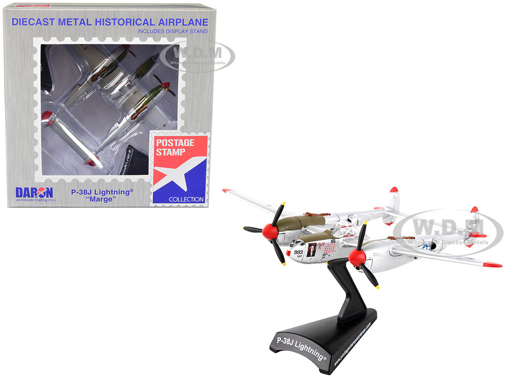Lockheed P-38J Lightning Fighter Aircraft "Marge" Pilot Richard Ira "Dick" Bong - United States Air Force 1/115 Diecast Model Airplane by Postage Stamp diecast model