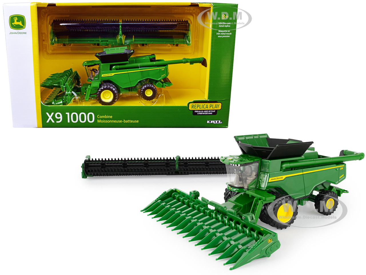 John Deere X9 1000 Combine with 12-Row Corn Head and Draper Grain Head 1/64 Diecast Model by ERTL TOMY diecast model