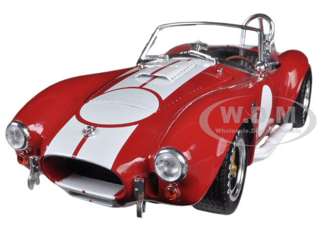 1965 Shelby Cobra 427 S/C Red with White Stripes with Printed Carroll Shelby's Signature on the Trunk 1/18 Diecast Model Car by Shelby Collectibles diecast model