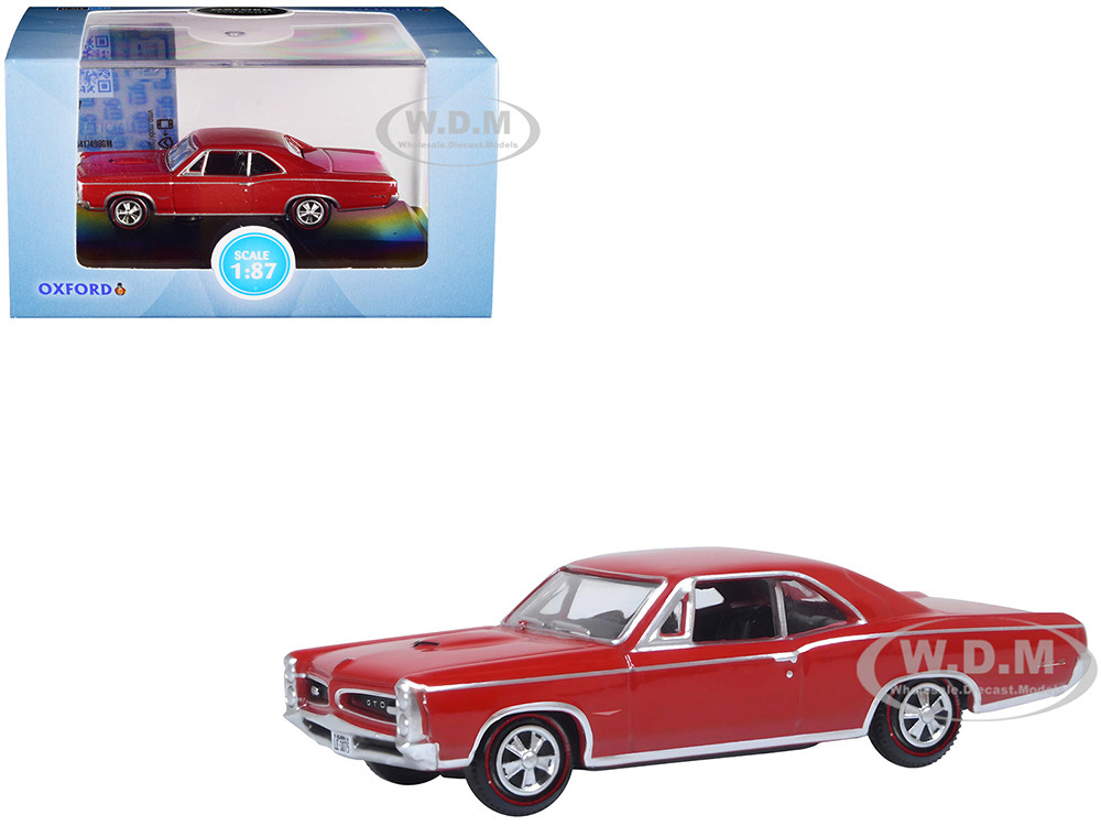 1966 Pontiac GTO Montero Red 1/87 (HO) Scale Diecast Model Car by Oxford Diecast diecast model