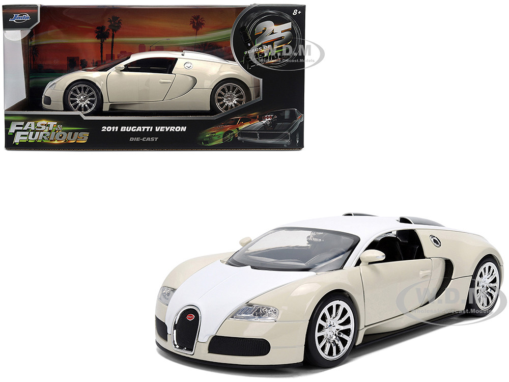 2011 Bugatti Veyron White and Tan "Furious 7" (2015) Movie "25 Years of Fast & Furious" Series 1/24 Diecast Model Car by Jada diecast model