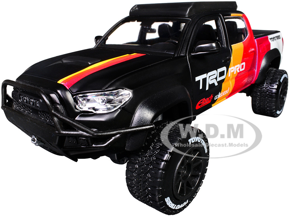 2023 Toyota Tacoma TRD PRO Off Road Pickup Truck Matt Black with Graphics and Roofrack "Maisto Design" Series 1/27 Diecast Model Car by Maisto diecast model