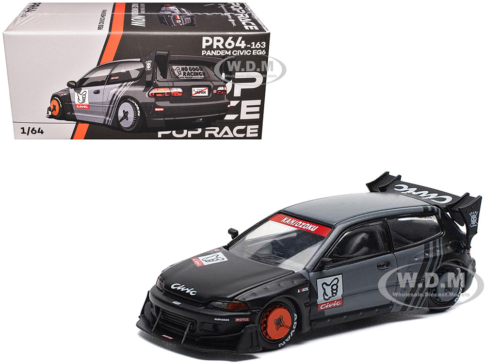Pandem Civic EG6 RHD (Right Hand Drive) "Kanjozoku" Matt Black and Gray with Graphics 1/64 Diecast Model Car by Pop Race diecast model