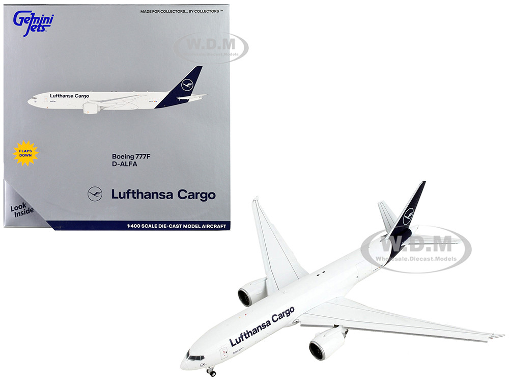 Boeing 777F Commercial Aircraft with Flaps Down "Lufthansa Cargo" White with Dark Blue Tail 1/400 Diecast Model Airplane by GeminiJets diecast model