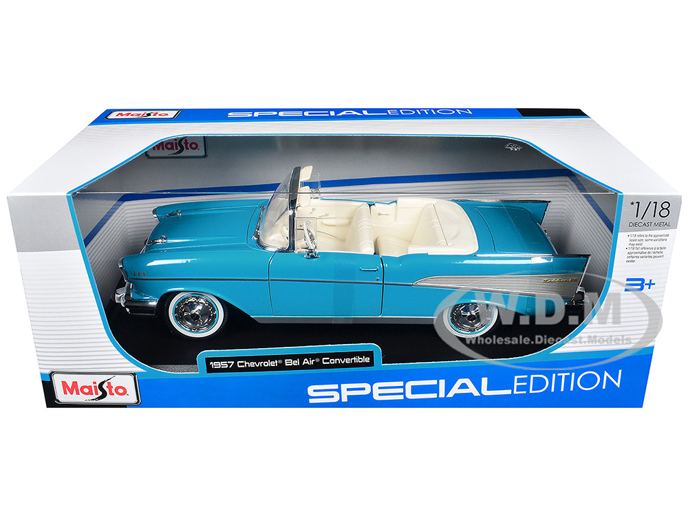 1957 Chevrolet Bel Air Convertible Blue with White Interior "Special Edition" Series 1/18 Diecast Model Car by Maisto diecast model