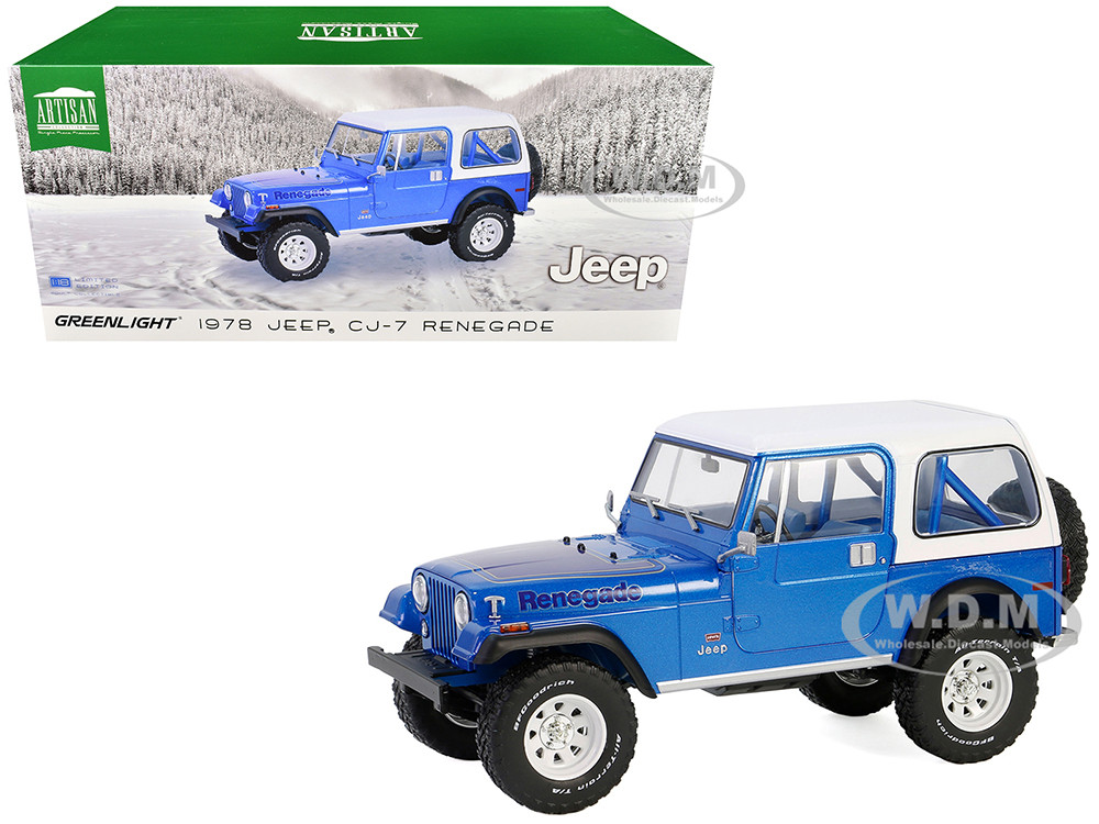 1978 Jeep CJ-7 Renegade Captain Blue Metallic with White Top "Artisan Collection" Series 1/18 Diecast Model Car by Greenlight diecast model