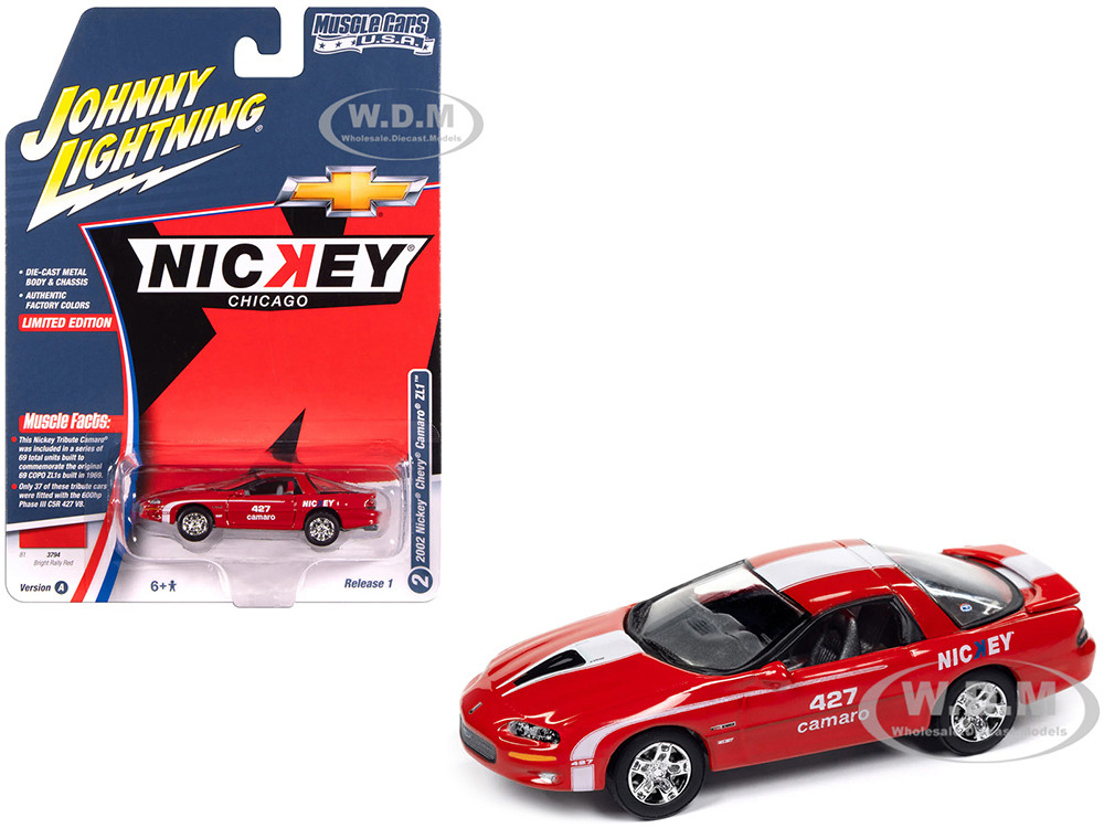2002 Chevrolet Nickey Camaro ZL1 Bright Rally Red with White Stripes "Muscle Cars USA" Series 1/64 Diecast Model Car by Johnny Lightning diecast model