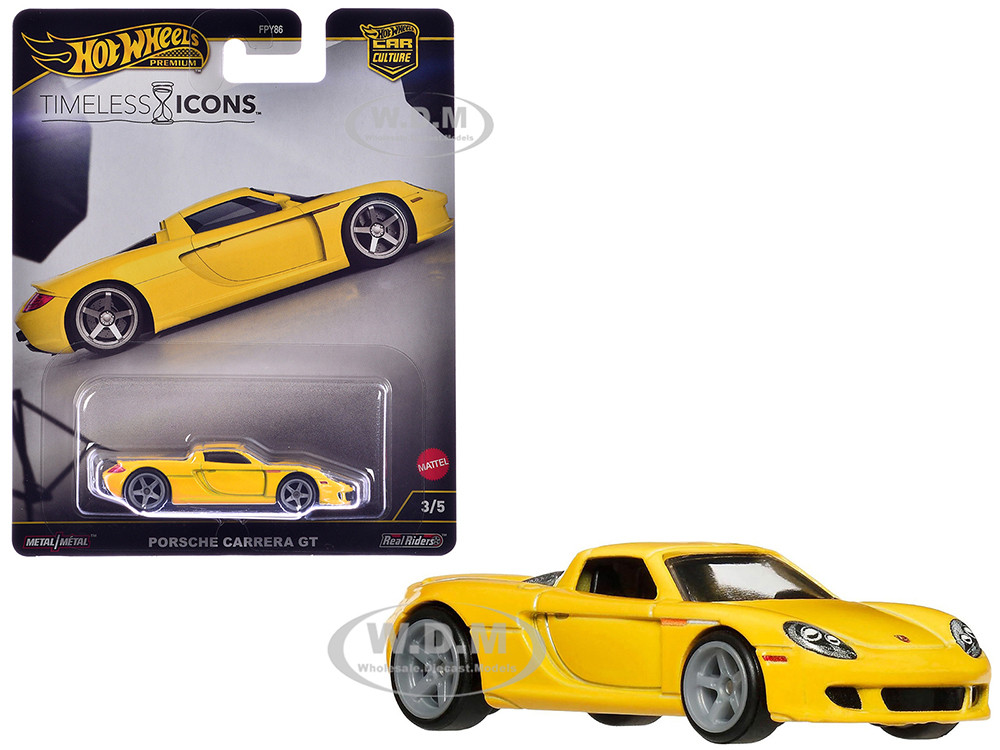 Porsche Carrera GT Yellow "Timeless Icons" Series Diecast Model Car by Hot Wheels diecast model
