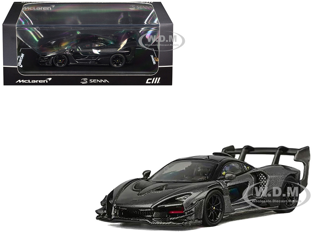 McLaren Senna GTR Dark Gray Metallic with Carbon Hood and Black Top 1/64 Diecast Model Car by CM Model diecast model
